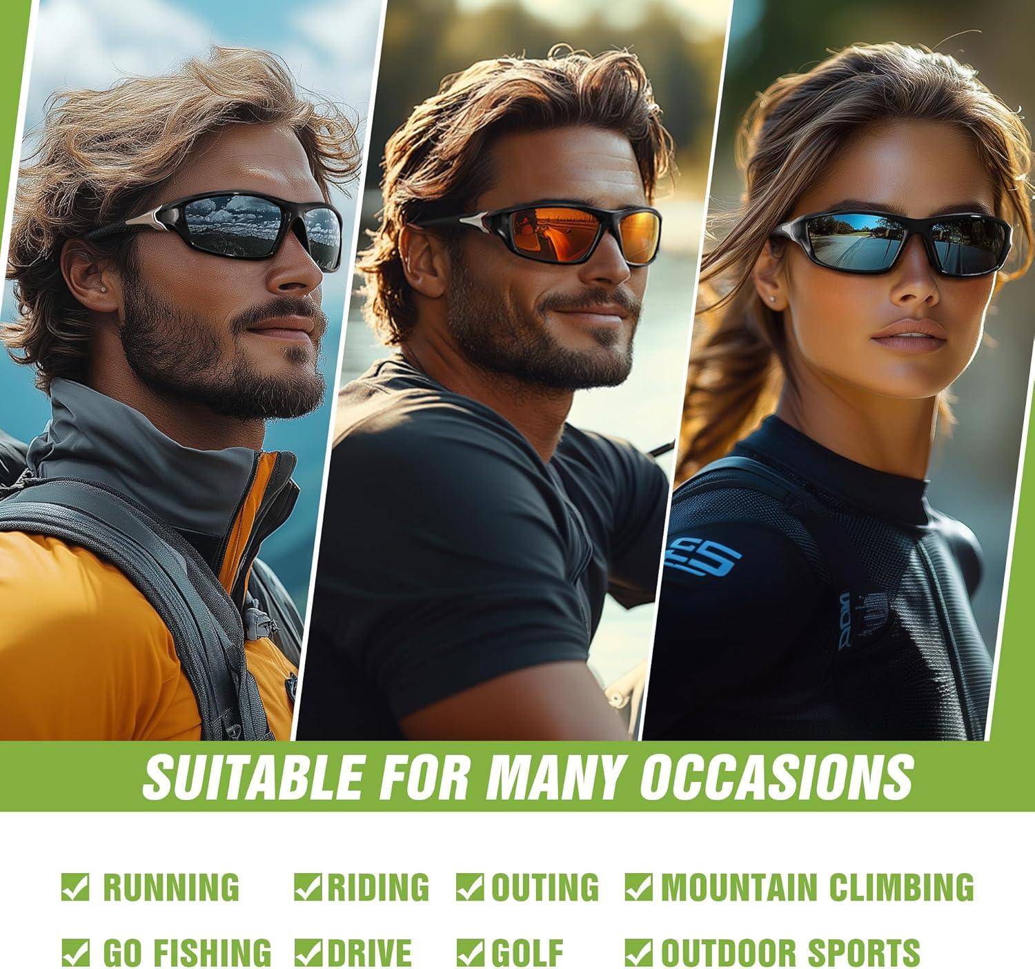 image3 Pack Polarized Sports Sunglasses for Men Mens Sunglasses Wrap Around UV Protection for Cycling Fishing DrivingD07greyDark BlueBrown