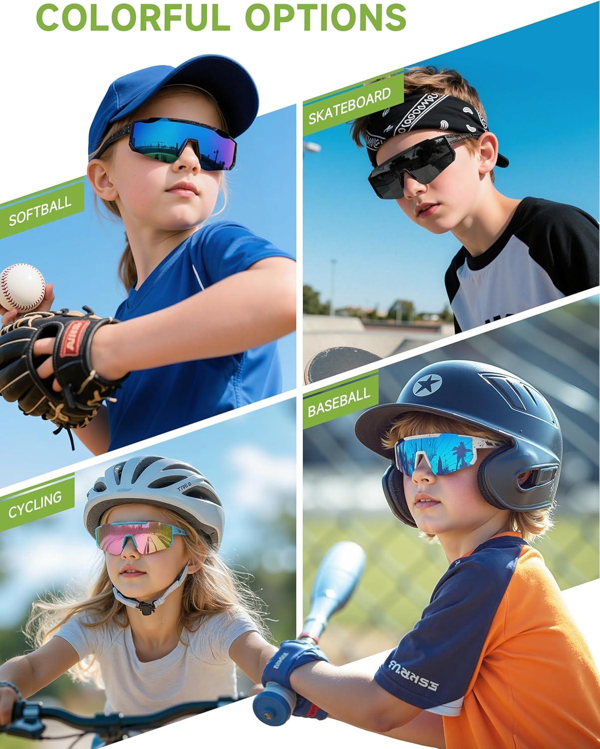 imageKids Polarized Baseball Sunglasses for Boys Girls Youth Softball Cycling Sports Sunglasses UV Protection GogglesA02dark Blue Red Green