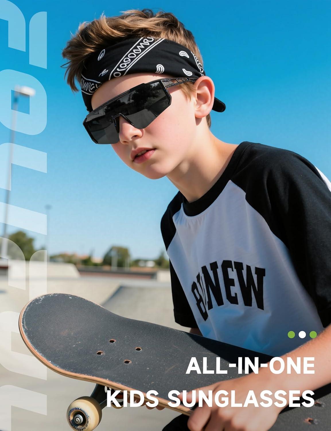 imageKids Polarized Baseball Sunglasses for Boys Girls Youth Softball Cycling Sports Sunglasses UV Protection GogglesA06greyDark BlueRed