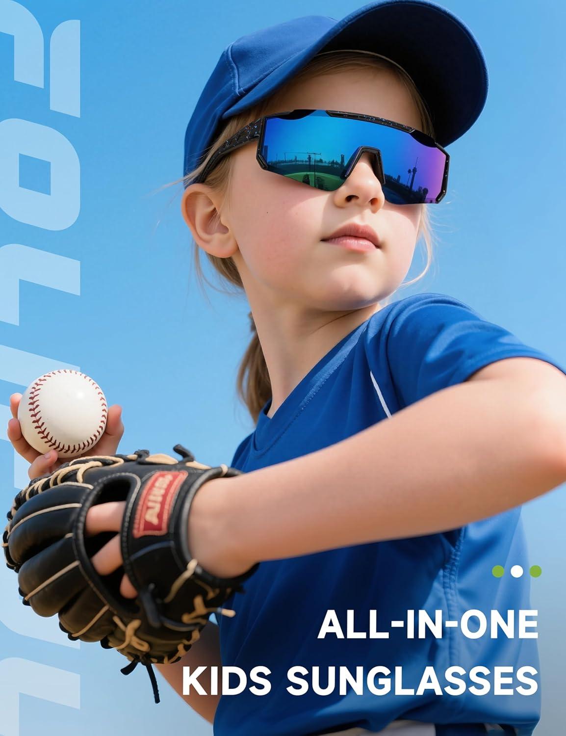 imageKids Polarized Baseball Sunglasses for Boys Girls Youth Softball Cycling Sports Sunglasses UV Protection GogglesC01dark BlueRedOlive Green