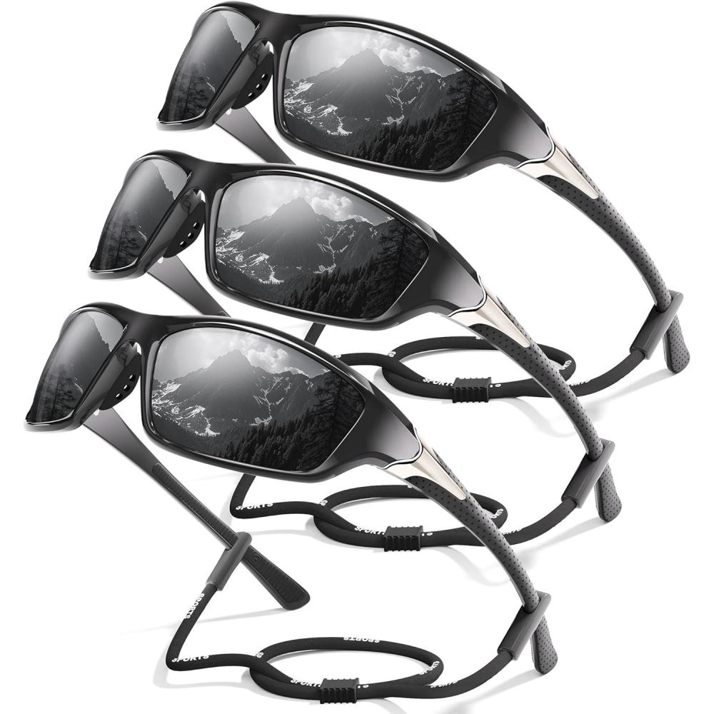 image3 Pack Polarized Sports Sunglasses for Men Mens Sunglasses Wrap Around UV Protection for Cycling Fishing DrivingA04greyGreyGrey