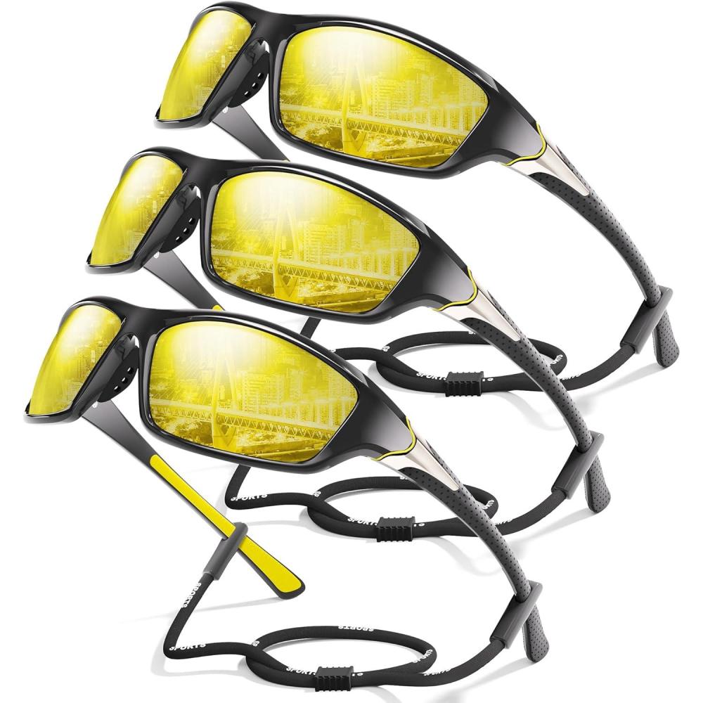 image3 Pack Polarized Sports Sunglasses for Men Mens Sunglasses Wrap Around UV Protection for Cycling Fishing DrivingA09yellowYellowYellow
