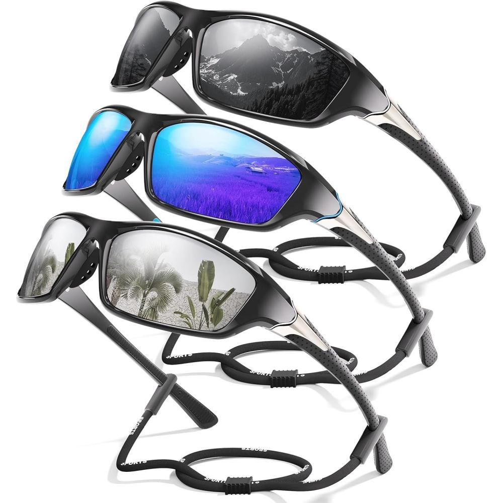 image3 Pack Polarized Sports Sunglasses for Men Mens Sunglasses Wrap Around UV Protection for Cycling Fishing DrivingB07grayDark BlueWhite