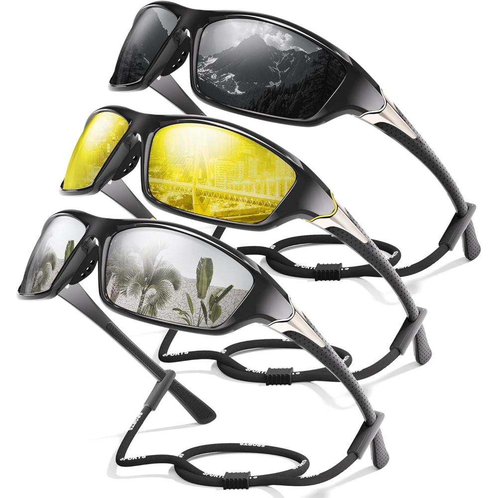 image3 Pack Polarized Sports Sunglasses for Men Mens Sunglasses Wrap Around UV Protection for Cycling Fishing DrivingD06greyYellowWhite