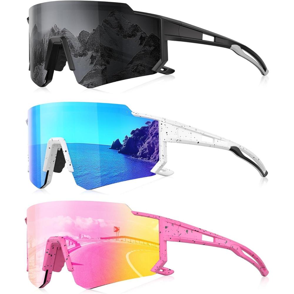 image3 Pack Polarized Sunglasses for Men Women Sports Mens Sunglasses with UV Protection for Baseball Cycling RunningA02grayIce BluePink