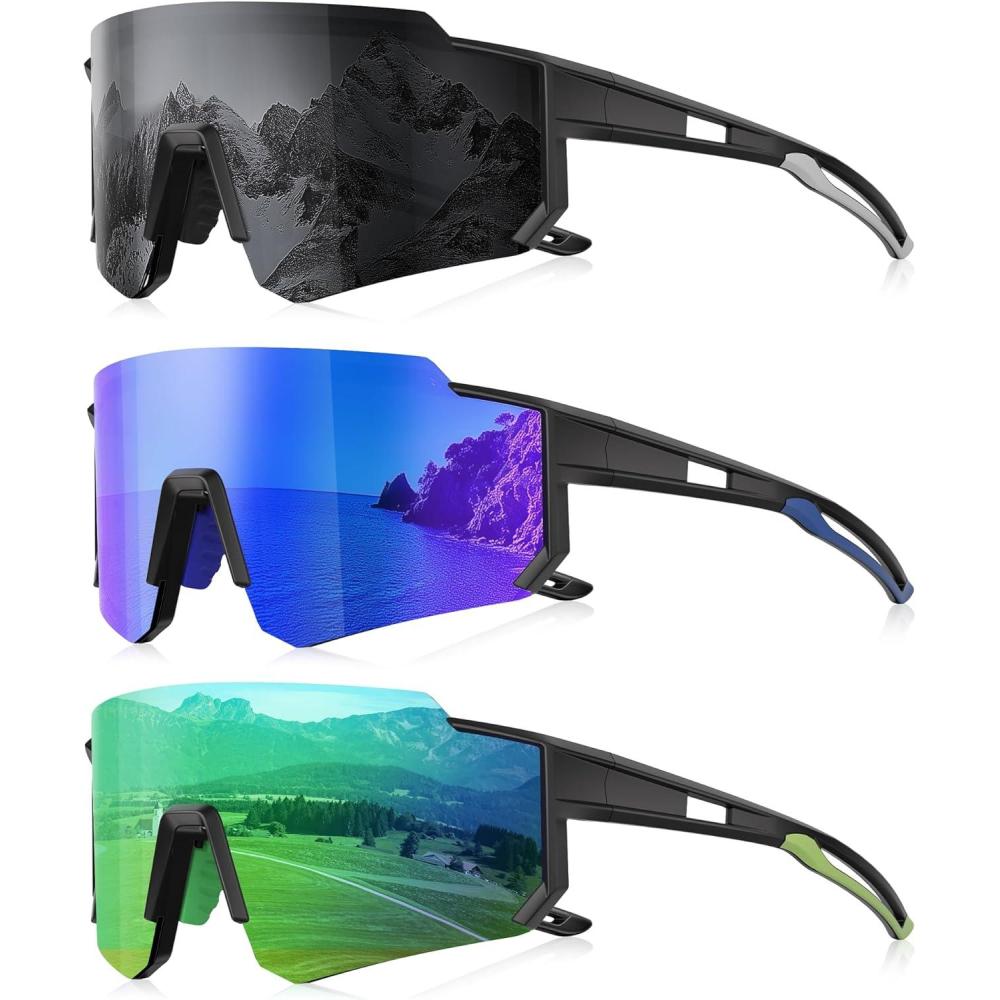 image3 Pack Polarized Sunglasses for Men Women Sports Mens Sunglasses with UV Protection for Baseball Cycling RunningA05grayDark BlueGreen