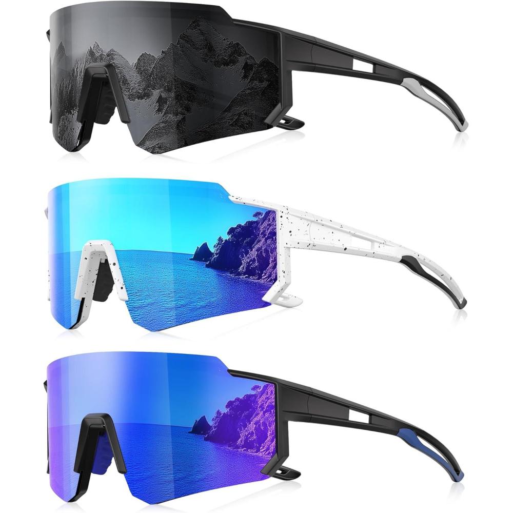 image3 Pack Polarized Sunglasses for Men Women Sports Mens Sunglasses with UV Protection for Baseball Cycling RunningA06grayIce BlueDark Blue