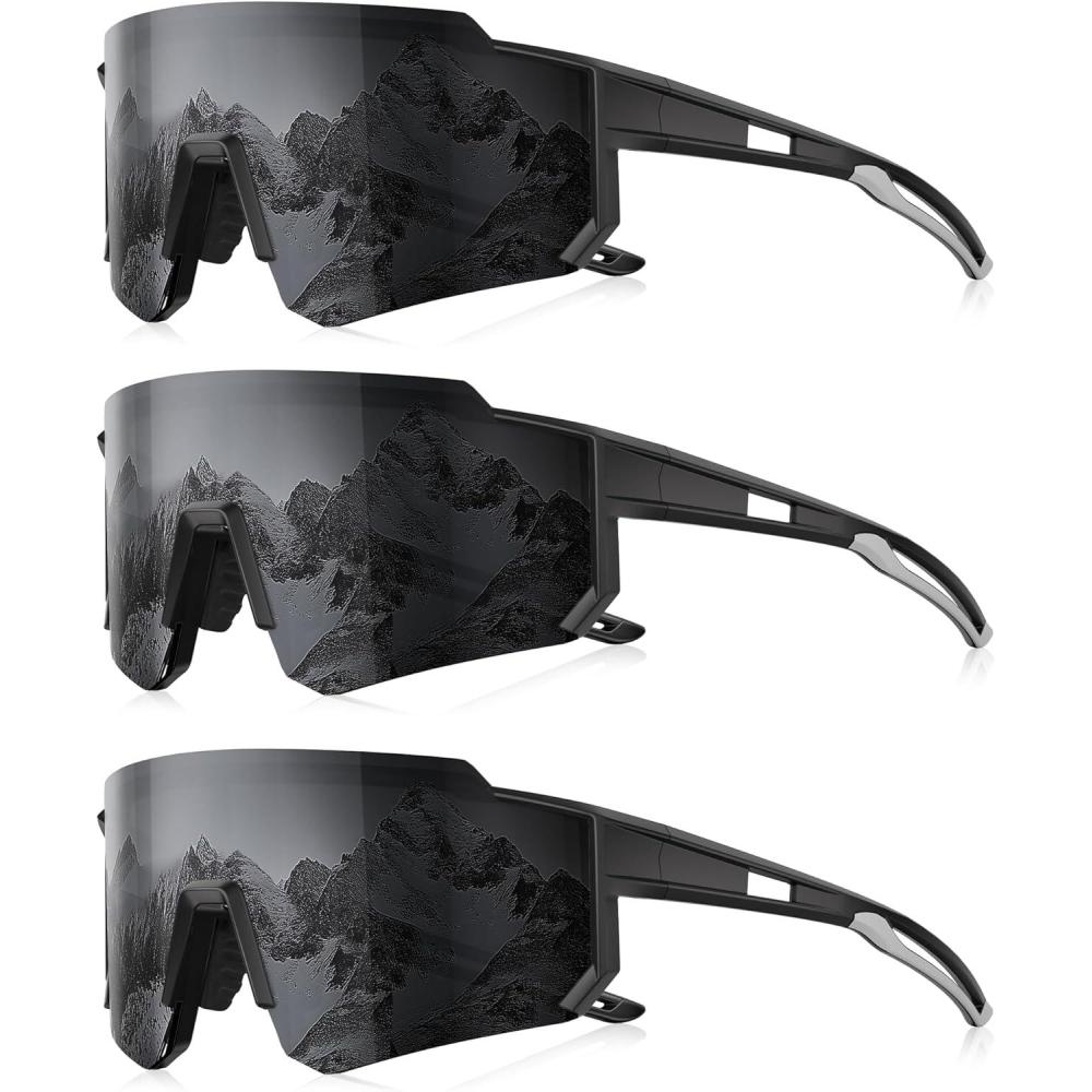 image3 Pack Polarized Sunglasses for Men Women Sports Mens Sunglasses with UV Protection for Baseball Cycling RunningB02black GrayBlack GrayBlack Gray