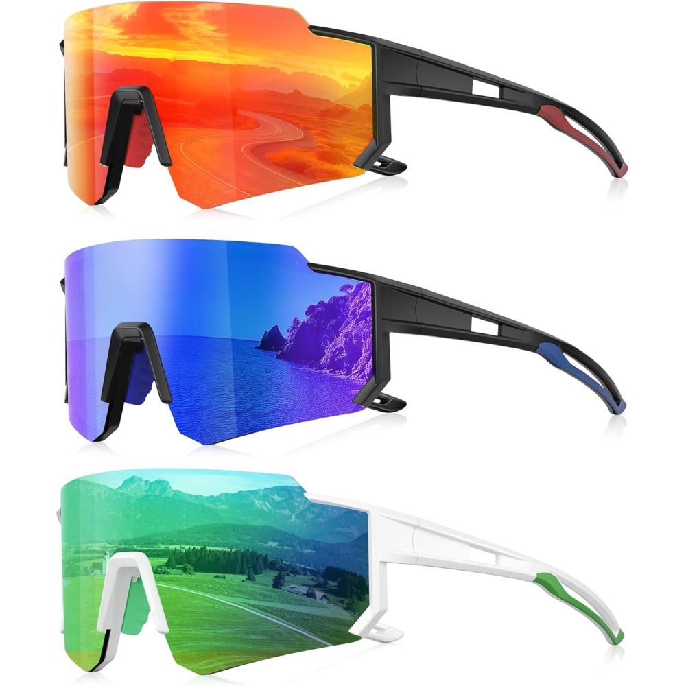 image3 Pack Polarized Sunglasses for Men Women Sports Mens Sunglasses with UV Protection for Baseball Cycling RunningB04redDark BlueGreen