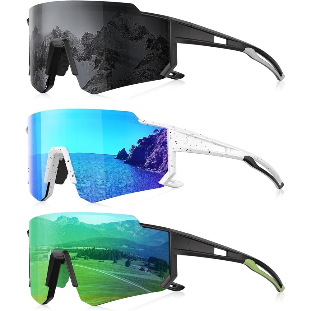 image3 Pack Polarized Sunglasses for Men Women Sports Mens Sunglasses with UV Protection for Baseball Cycling RunningC01grayIce BlueGreen
