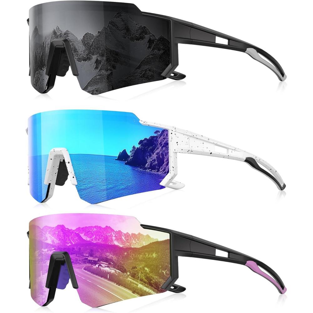 image3 Pack Polarized Sunglasses for Men Women Sports Mens Sunglasses with UV Protection for Baseball Cycling RunningC02grayIce BluePurple