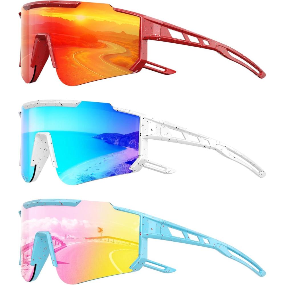 imageKids Polarized Baseball Sunglasses for Boys Girls Youth Softball Cycling Sports Sunglasses UV Protection GogglesA08redIce BluePink