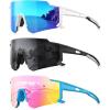 image3 Pack Polarized Sunglasses for Men Women Sports Mens Sunglasses with UV Protection for Baseball Cycling RunningA03ice BlueGrayPink