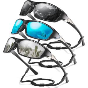 3 Pack Polarized Sports Sunglasses for Men, Mens Sunglasses Wrap Around UV Protection for Cycling Fishing Driving(A06-grey/Ice Blue/White)
