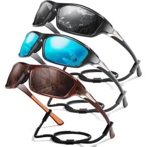3 Pack Polarized Sports Sunglasses for Men, Mens Sunglasses Wrap Around UV Protection for Cycling Fishing Driving(A07-gray/Ice Blue/Coffee)