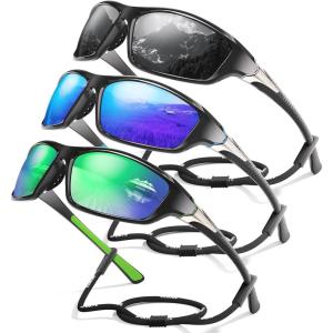 3 Pack Polarized Sports Sunglasses for Men, Mens Sunglasses Wrap Around UV Protection for Cycling Fishing Driving(B01-grey/Dark Blue/Green)