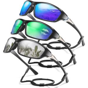 3 Pack Polarized Sports Sunglasses for Men, Mens Sunglasses Wrap Around UV Protection for Cycling Fishing Driving(D04-dark Blue/Green/White)