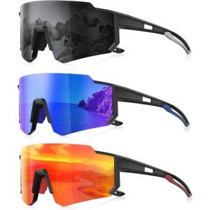 3 Pack Polarized Sunglasses for Men Women, Sports Mens Sunglasses with UV Protection for Baseball Cycling Running(A07-gray/Dark Blue/Red)