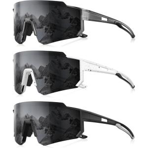 3 Pack Polarized Sunglasses for Men Women, Sports Mens Sunglasses with UV Protection for Baseball Cycling Running(B05-gray/Gray/Gray)