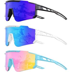 Kids Polarized Baseball Sunglasses for Boys Girls – Youth Softball Cycling Sports Sunglasses UV Protection Goggles(A01-dark Blue / Ice Blue / Pink)