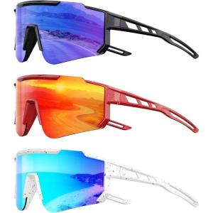 Kids Polarized Baseball Sunglasses for Boys Girls – Youth Softball Cycling Sports Sunglasses UV Protection Goggles(A03-dark Blue/Red/Ice Blue)