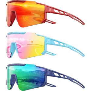 Kids Polarized Baseball Sunglasses for Boys Girls – Youth Softball Cycling Sports Sunglasses UV Protection Goggles(A09-red/Pink/Green)