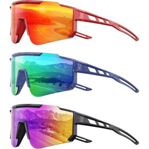 Kids Polarized Baseball Sunglasses for Boys Girls – Youth Softball Cycling Sports Sunglasses UV Protection Goggles(B02-red/Green/Purple)