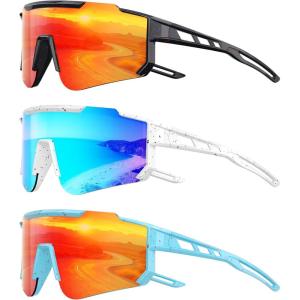 Kids Polarized Baseball Sunglasses for Boys Girls – Youth Softball Cycling Sports Sunglasses UV Protection Goggles(B04-red/Ice Blue/Red)