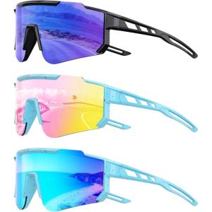 Kids Polarized Baseball Sunglasses for Boys Girls – Youth Softball Cycling Sports Sunglasses UV Protection Goggles(B09-dark Blue/Pink/Ice Blue)