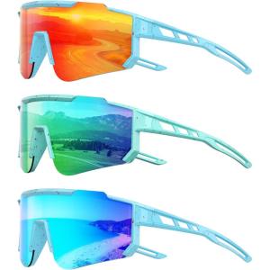 Kids Polarized Baseball Sunglasses for Boys Girls – Youth Softball Cycling Sports Sunglasses UV Protection Goggles(C02-red/Green/Ice Blue)