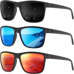 Polarized Sunglasses Men Women, Mens Sunglasses Lightweight UV Sun Glasses for Fishing Driving Golf(A02-grey/Ice Blue/Red)