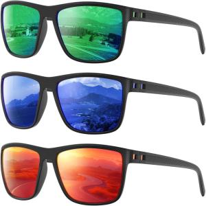Polarized Sunglasses Men Women, Mens Sunglasses Lightweight UV Sun Glasses for Fishing Driving Golf(A08-green/Dark Blue/Red)