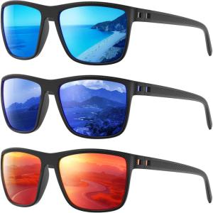 Polarized Sunglasses Men Women, Mens Sunglasses Lightweight UV Sun Glasses for Fishing Driving Golf(B07-ice Blue/Dark Blue/Red)
