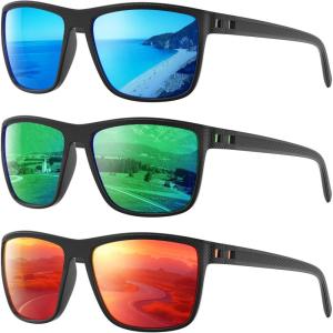 Polarized Sunglasses Men Women, Mens Sunglasses Lightweight UV Sun Glasses for Fishing Driving Golf(B09-ice Blue/Green/Red)