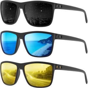 Polarized Sunglasses Men Women, Mens Sunglasses Lightweight UV Sun Glasses for Fishing Driving Golf(C01-grey/Ice Blue/Night Vision)