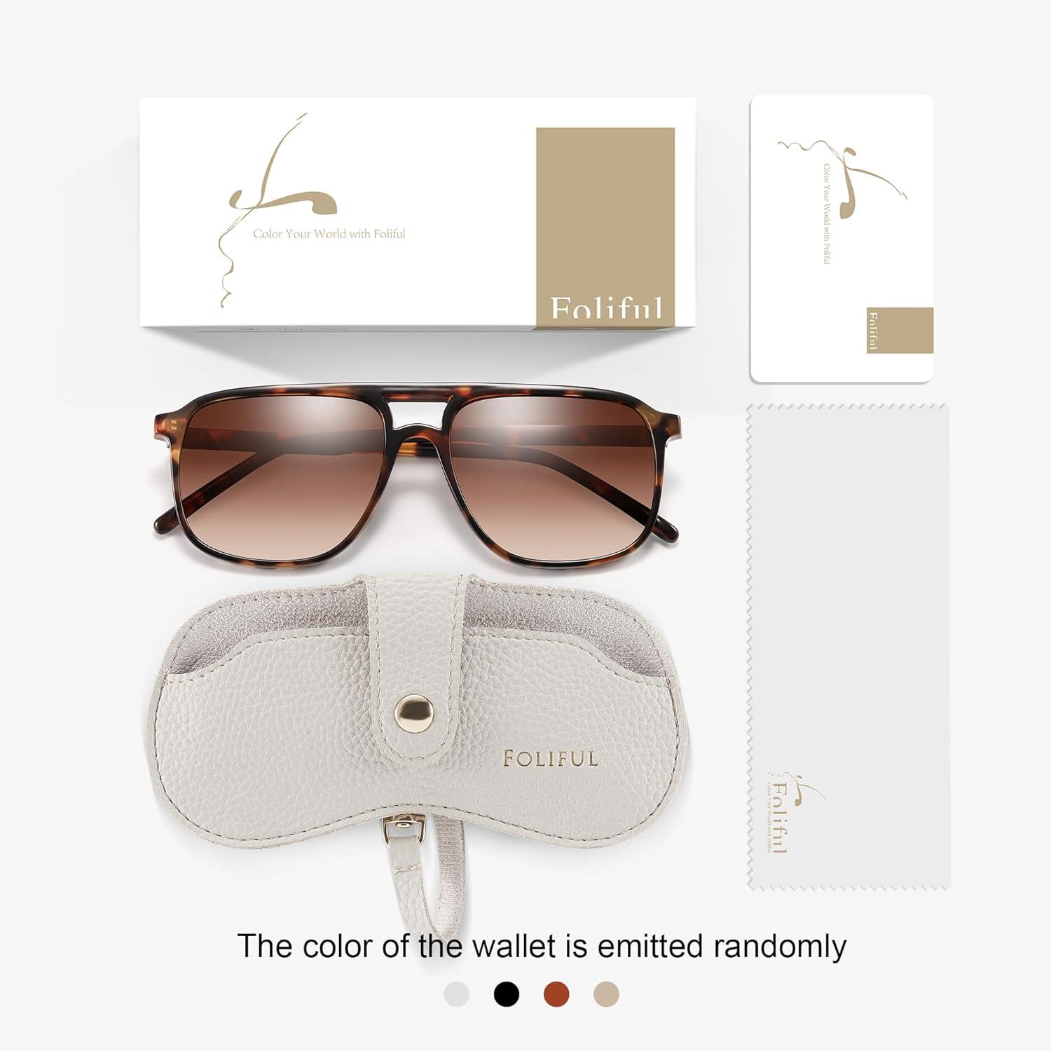 imageRetro Classic Aviator Square Sunglasses for Women Men 70s Vintage Trendy Double Bridge Oversized Polarized SunglassesA1leopard Frame Gradient Brown