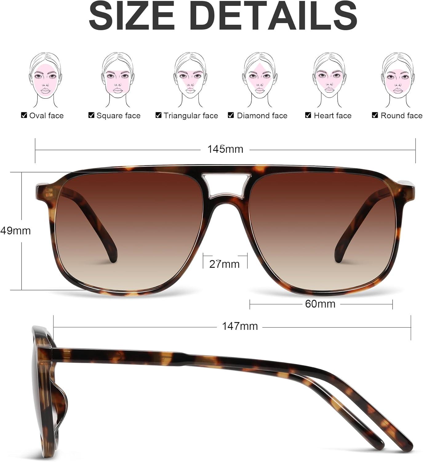 imageRetro Classic Aviator Square Sunglasses for Women Men 70s Vintage Trendy Double Bridge Oversized Polarized SunglassesA1leopard Frame Gradient Brown