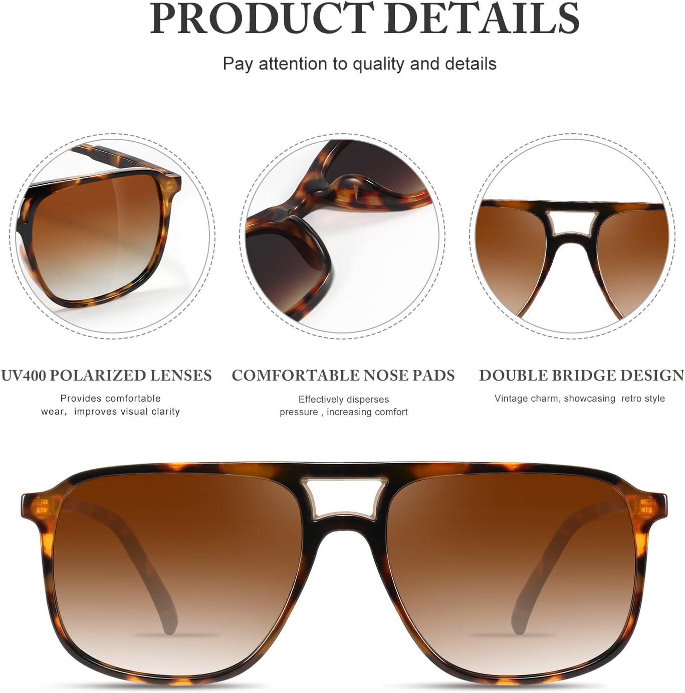 imageRetro Classic Aviator Square Sunglasses for Women Men 70s Vintage Trendy Double Bridge Oversized Polarized SunglassesB2leopard Frame G15