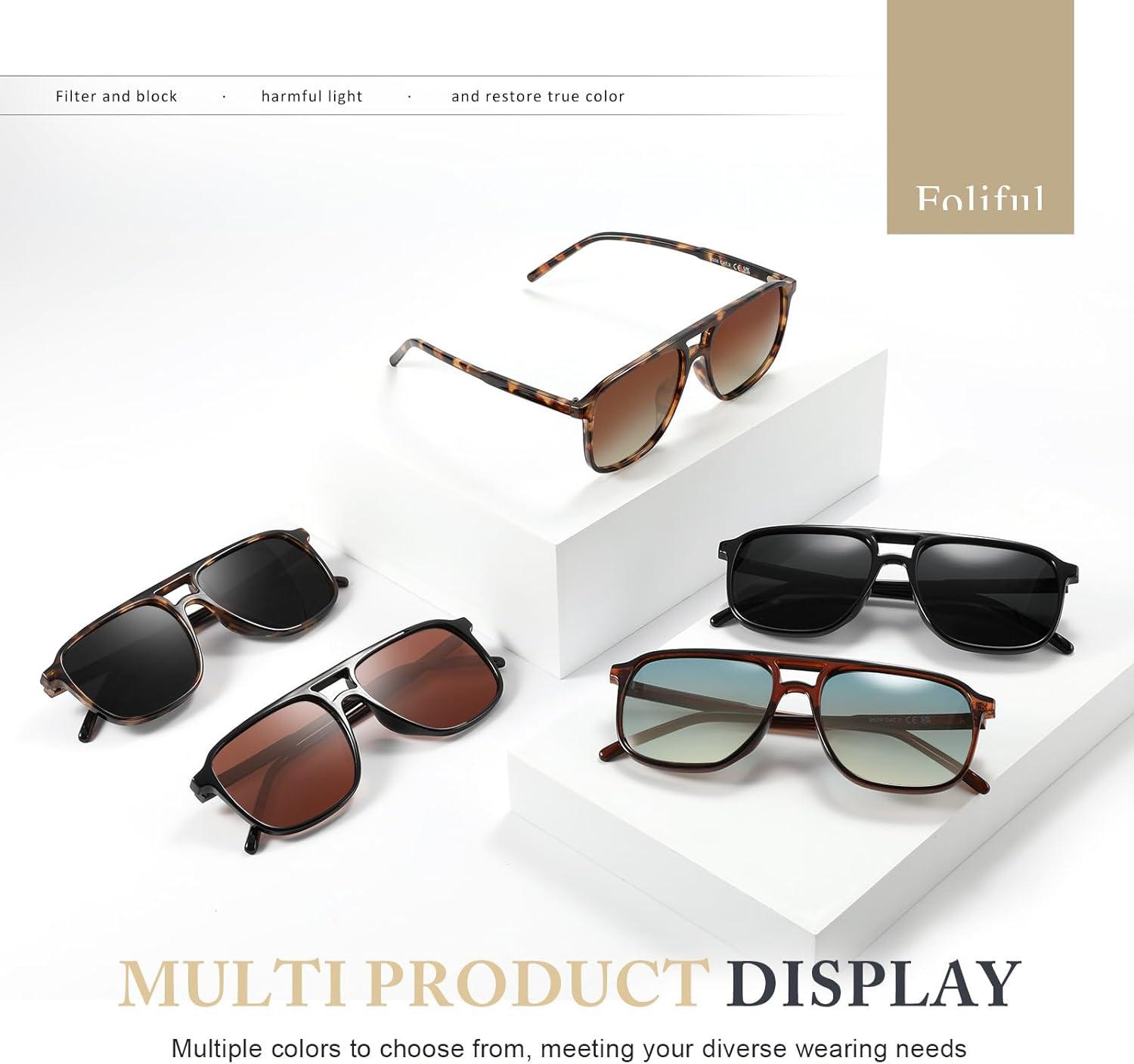 imageRetro Classic Aviator Square Sunglasses for Women Men 70s Vintage Trendy Double Bridge Oversized Polarized SunglassesB2leopard Frame G15