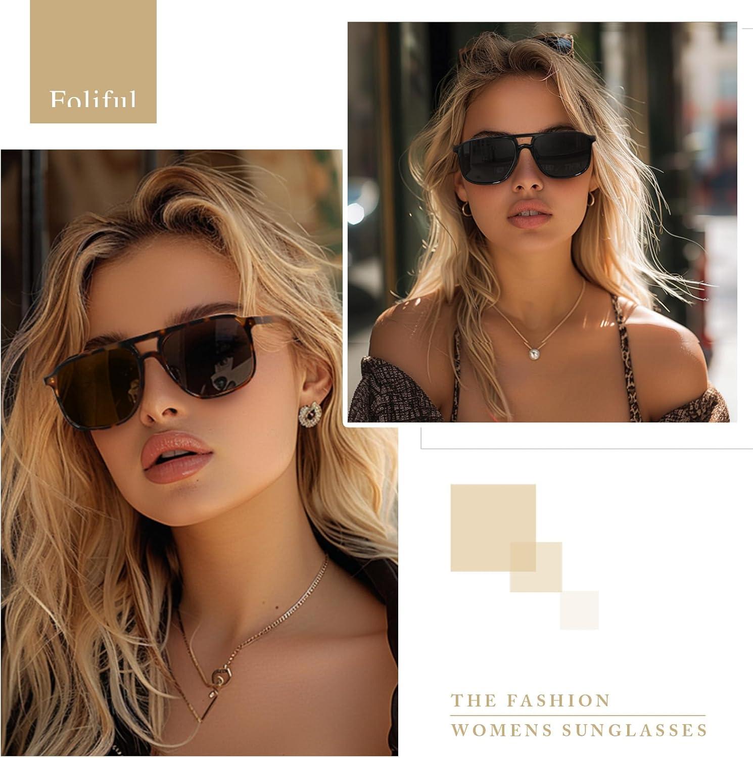 imageRetro Classic Aviator Square Sunglasses for Women Men 70s Vintage Trendy Double Bridge Oversized Polarized SunglassesC1yellow Leopard Frame Gradient Brown