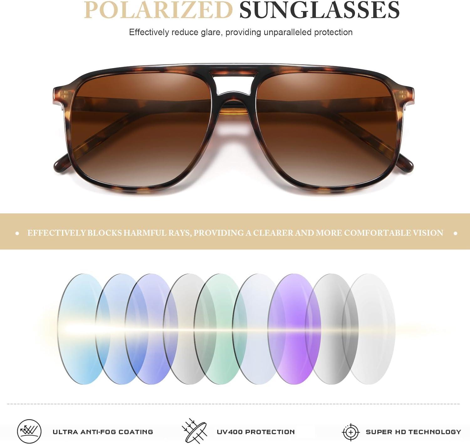 imageRetro Classic Aviator Square Sunglasses for Women Men 70s Vintage Trendy Double Bridge Oversized Polarized SunglassesC2brown Frame Green Gradient Brown