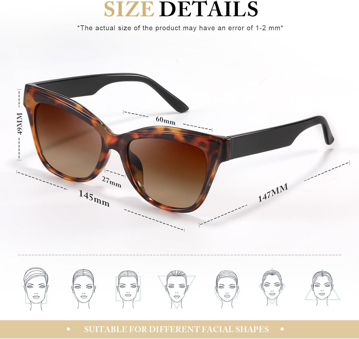 imageVintage Trendy Cute Cat Eye Sunglasses for Women Oversized Square Fashion Polarized Womens Sunnies UV ProtectionB1black Frame Grey