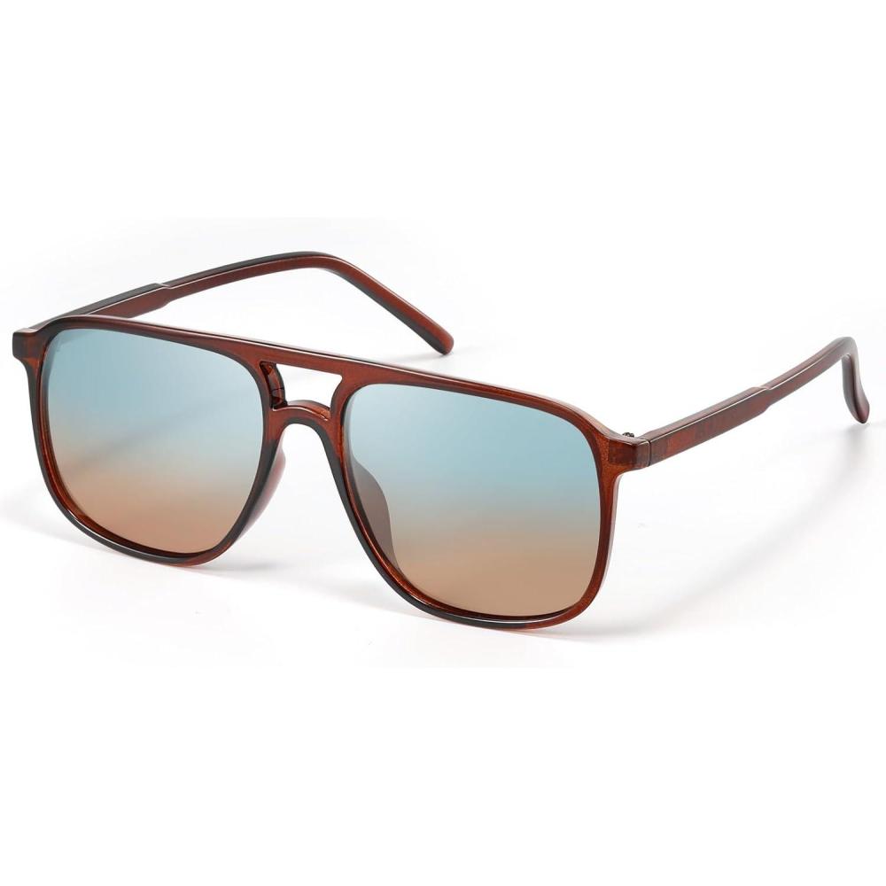 imageRetro Classic Aviator Square Sunglasses for Women Men 70s Vintage Trendy Double Bridge Oversized Polarized SunglassesC2brown Frame Green Gradient Brown