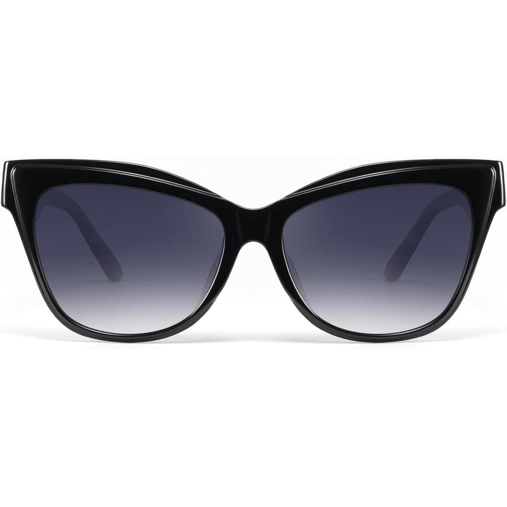 imageVintage Trendy Cute Cat Eye Sunglasses for Women Oversized Square Fashion Polarized Womens Sunnies UV ProtectionB1black Frame Grey