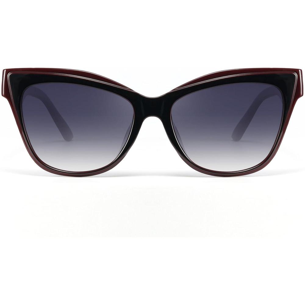 imageVintage Trendy Cute Cat Eye Sunglasses for Women Oversized Square Fashion Polarized Womens Sunnies UV ProtectionB4wine Red Frame Gradient Grey