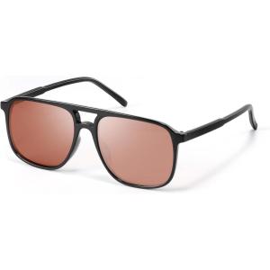 Retro Classic Aviator Square Sunglasses for Women Men 70s Vintage Trendy Double Bridge Oversized Polarized Sunglasses(C3-black Frame Pink)