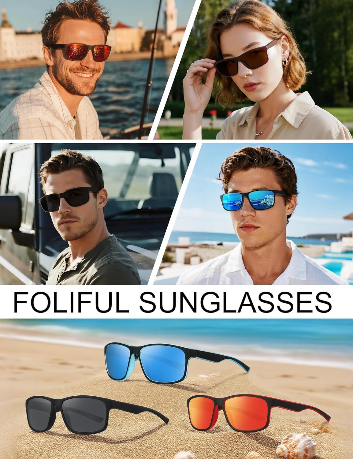 image:imageSquare Polarized Sunglasses for Men and Women Mens Sunglasses UV Protection with Lightweight Frame Sun GlassesB01greyGreenRed
