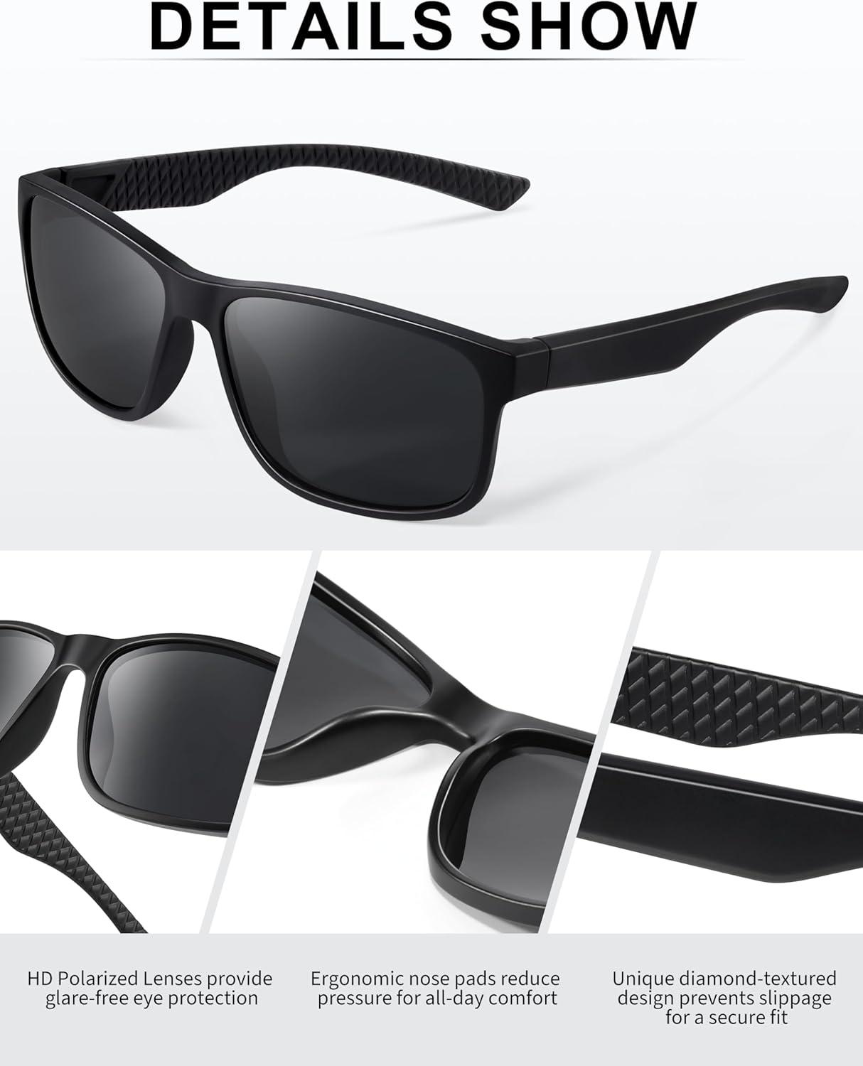 image:imageSquare Polarized Sunglasses for Men and Women Mens Sunglasses UV Protection with Lightweight Frame Sun GlassesB03greyGreenBrown
