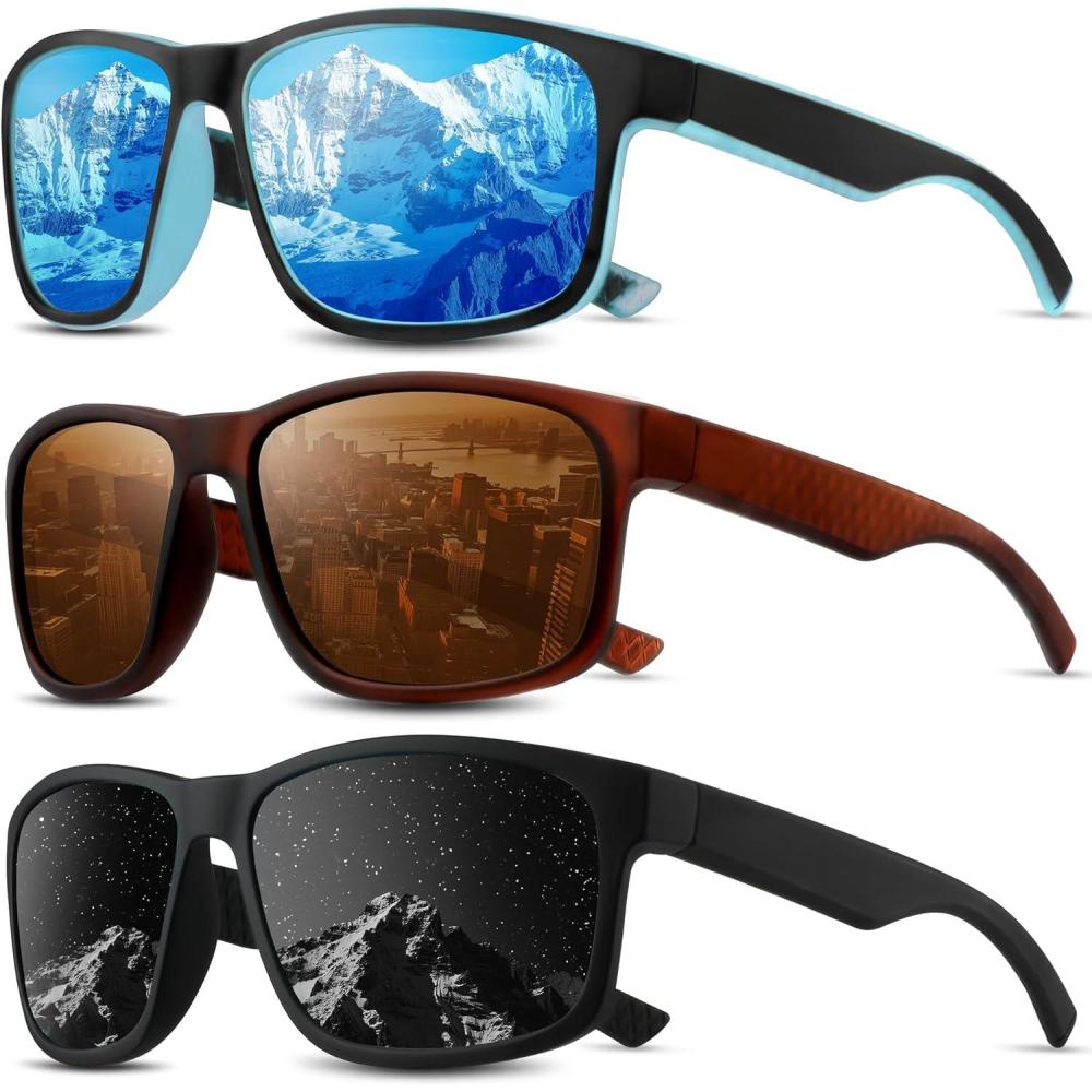 image:imageSquare Polarized Sunglasses for Men and Women Mens Sunglasses UV Protection with Lightweight Frame Sun GlassesA05greyIce BlueBrown