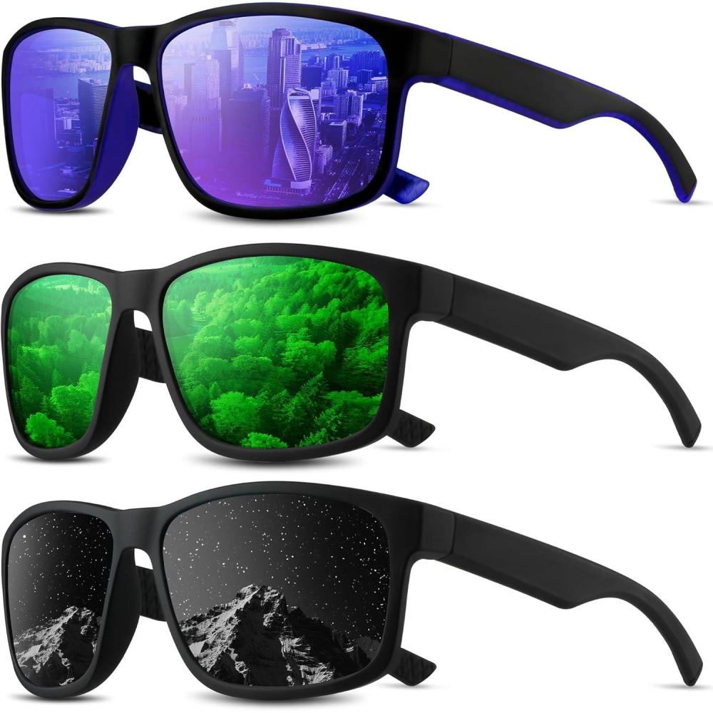 image:imageSquare Polarized Sunglasses for Men and Women Mens Sunglasses UV Protection with Lightweight Frame Sun GlassesA06greyDark BlueGreen